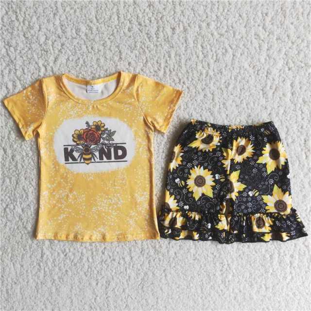 KND Bee Yellow Short Sleeve Sunflower Shorts Set