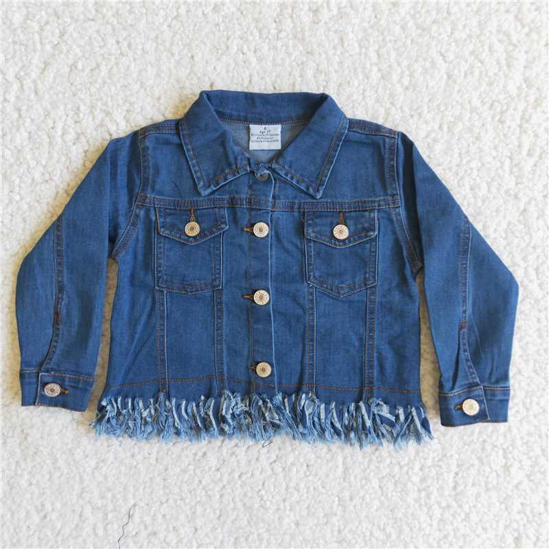 6 B1-39 Dark Blue Fringed Color Denim Jacket