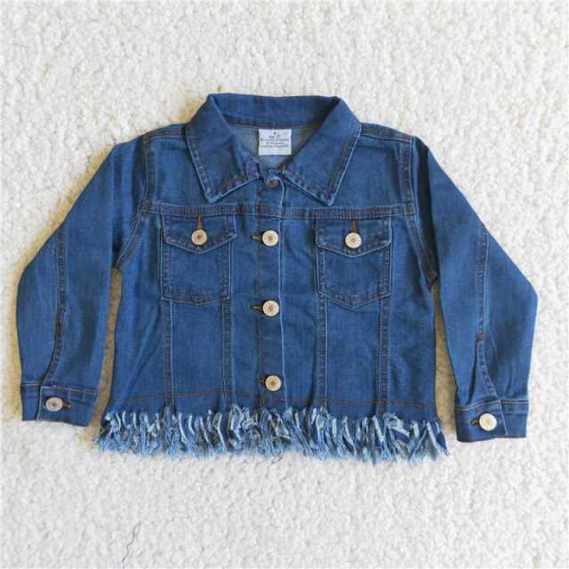 Dark Blue Fringed Color Denim Jacket