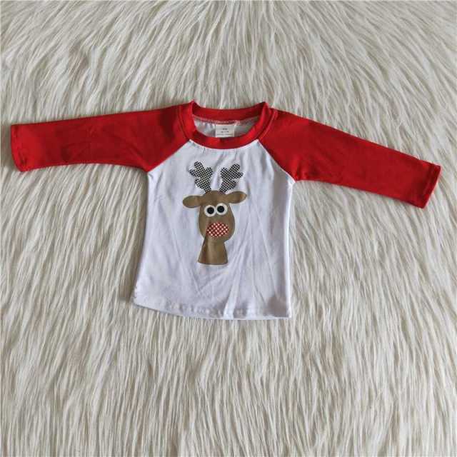 Red Long Sleeve Boy Top Christmas Deer
