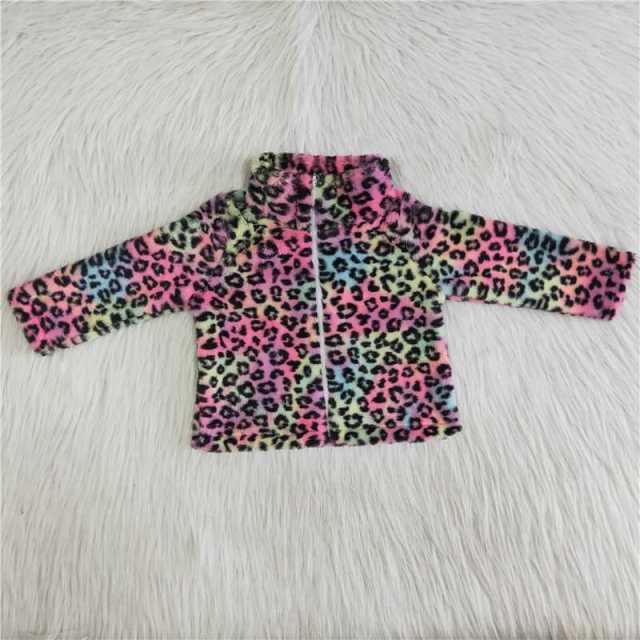 Girls Winter Long Sleeve Colorful Leopard Coat