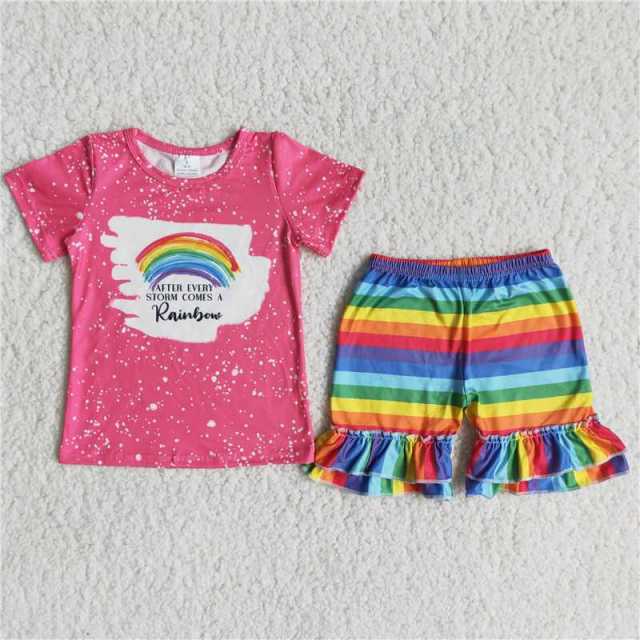 Rainbow Girl Short Sleeve Shorts Set