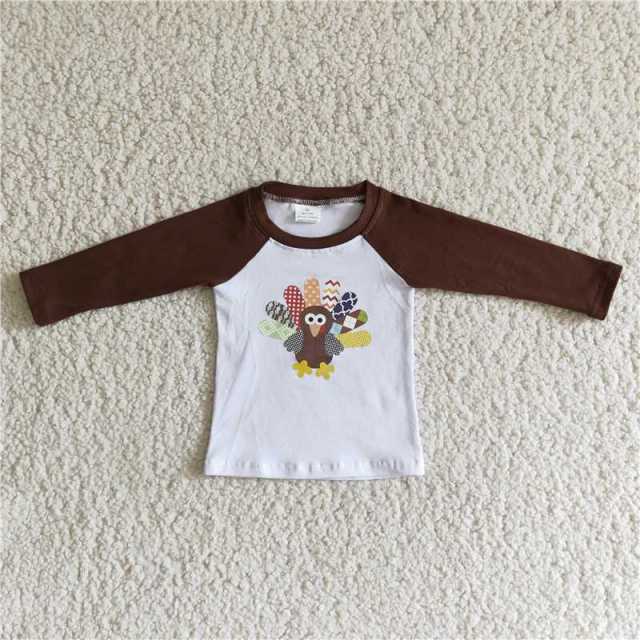 Brown Colorful Turkey Thanksgiving Long Sleeve Boy Top