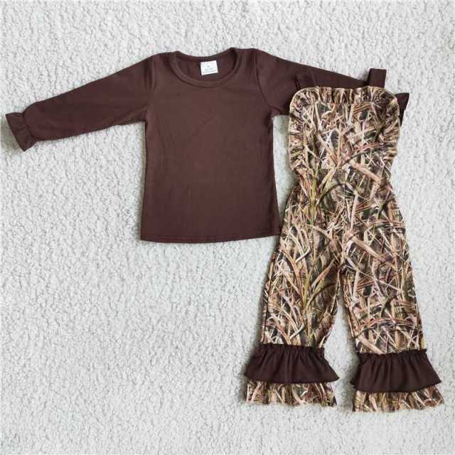 Baby girls brown long-sleeved blouse and overalls set