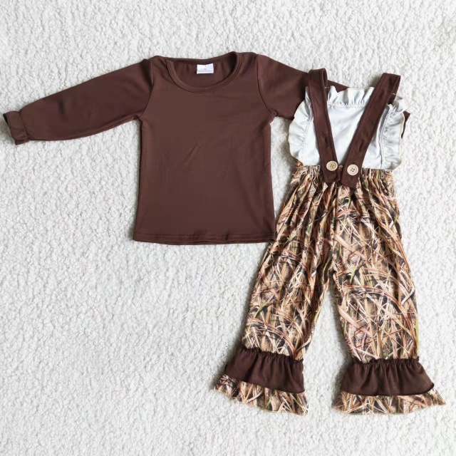 Baby girls brown long-sleeved blouse and overalls set
