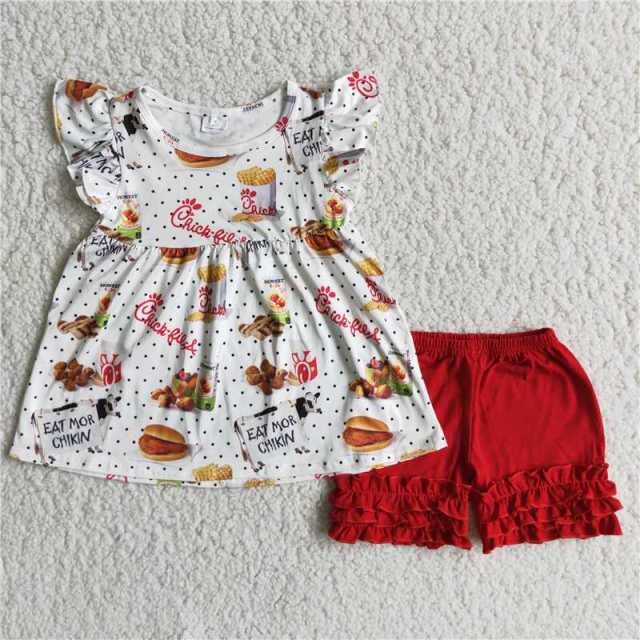 Hamburger Little Flying Sleeve Red Pants Suit