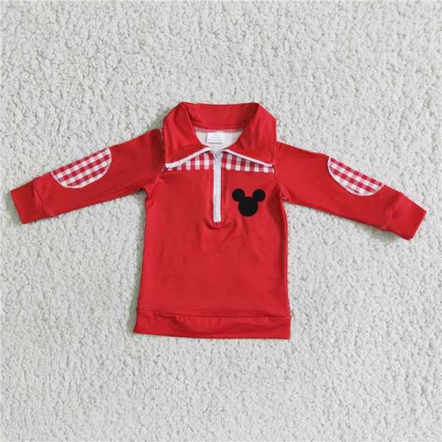 Red Long Sleeve Zipper Boy Jacket Cartoon Print