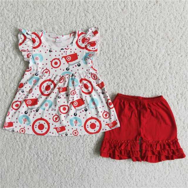 Circle Little Flying Sleeve Red Shorts Set