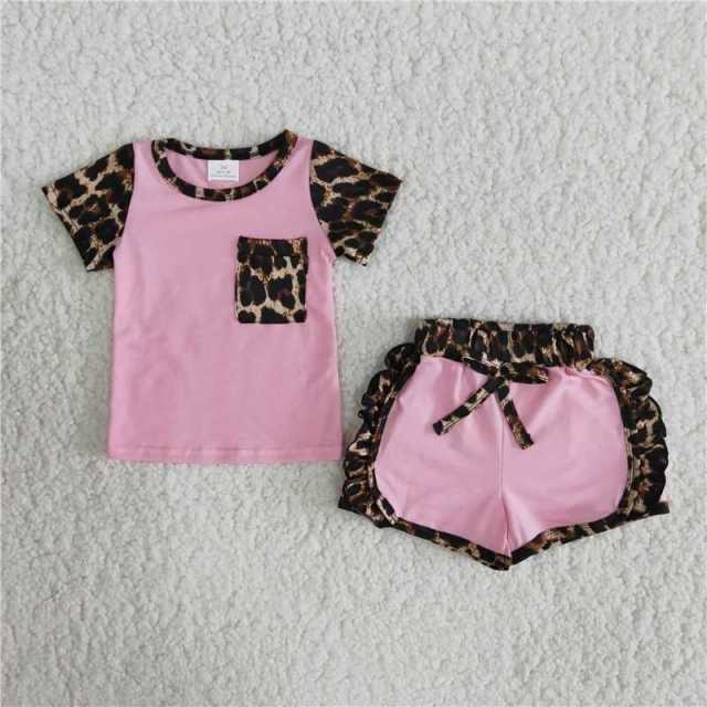 Pink Leopard Print Pocket Lace-up Pants Set