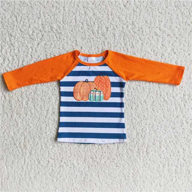 Embroidery Pumpkin Striped Long Sleeve Boy Top