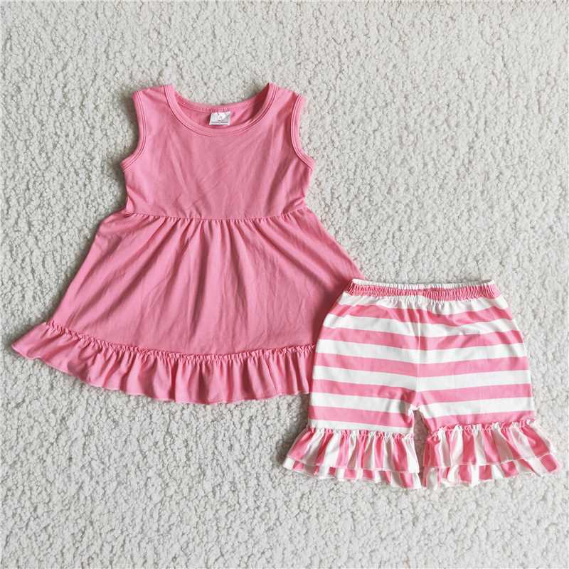 Pink Sleeveless Top Striped Pants