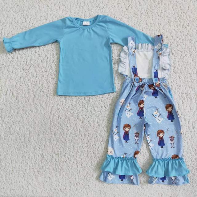 Baby girls blue top overalls set