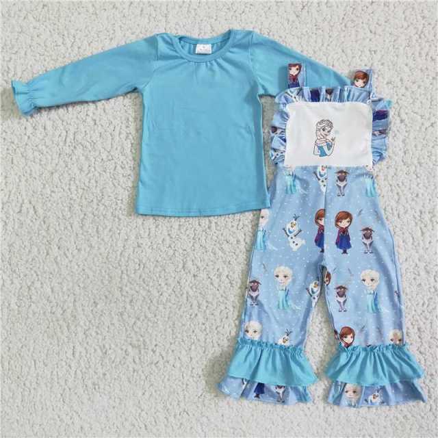 Baby girls blue top overalls set