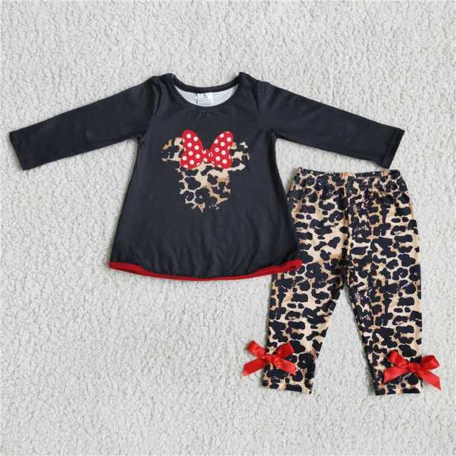 Baby Girls Black Top Leopard Print Pants Set