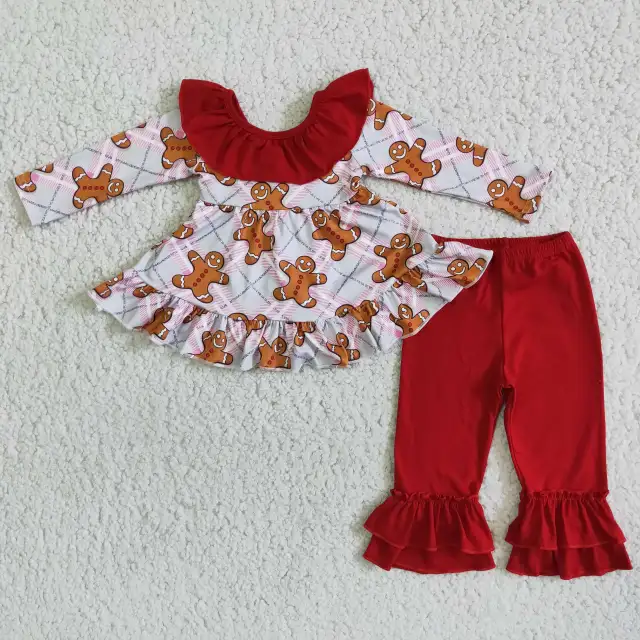 Baby girls red bow blouse and red trousers set