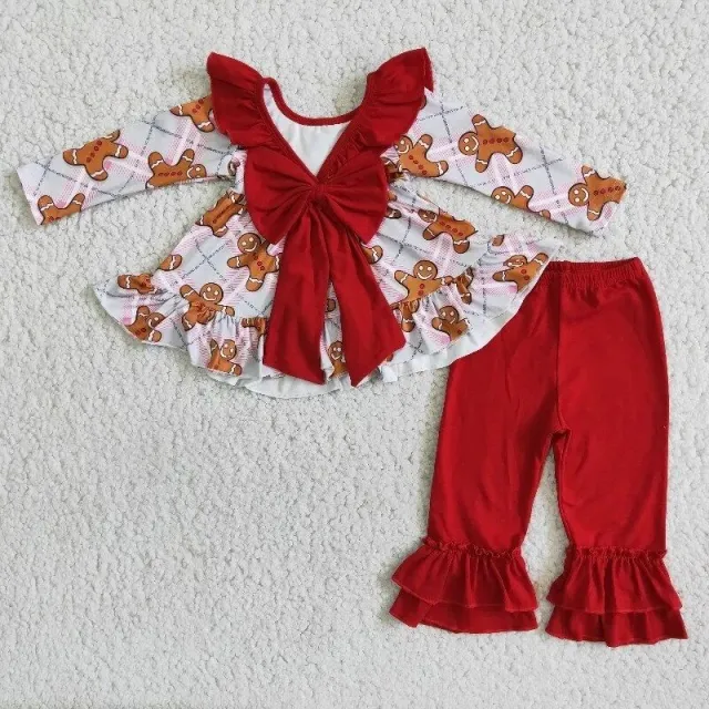 Baby girls red bow blouse and red trousers set