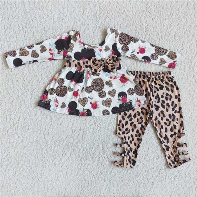 Baby girls long-sleeved top and leopard-print trousers set