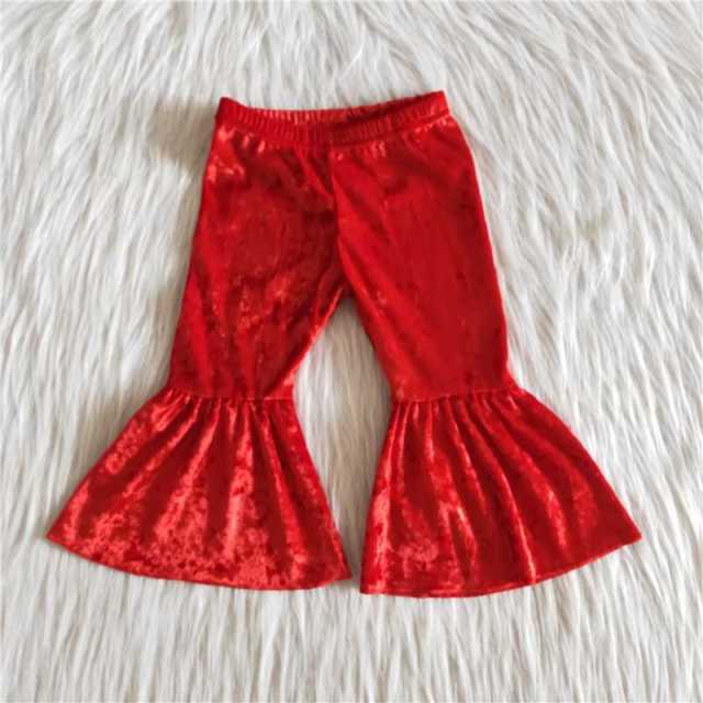 Red Color Velvet Bell Bottom Pants
