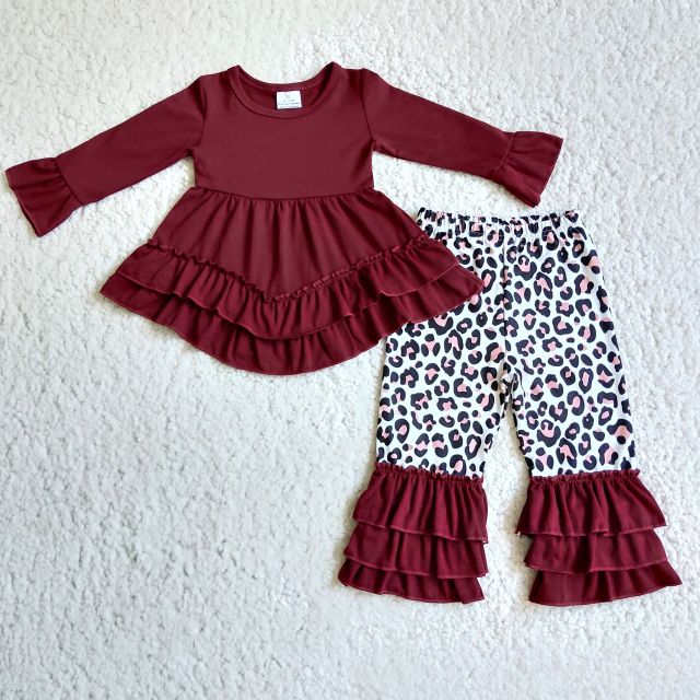 Baby girls red long-sleeved top and leopard print trousers suit