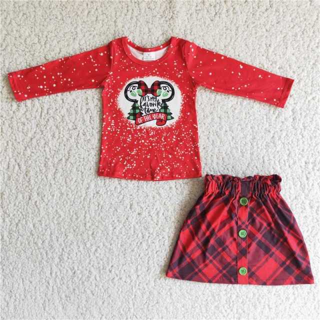 Baby Girls Red Long Sleeve Top Red Plaid Skirt Christmas Set