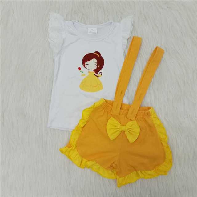Belle beauty and the beast yellow bow overalls