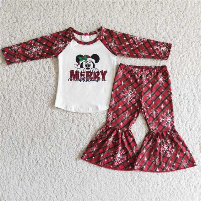 Baby girls long-sleeved red plaid flared pants suit