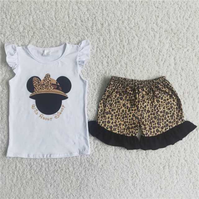 Mickey White Flying Sleeve Top Leopard Pants