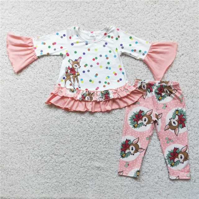 Baby Girls Deer Rainbow Dot Top Pink Pants Set