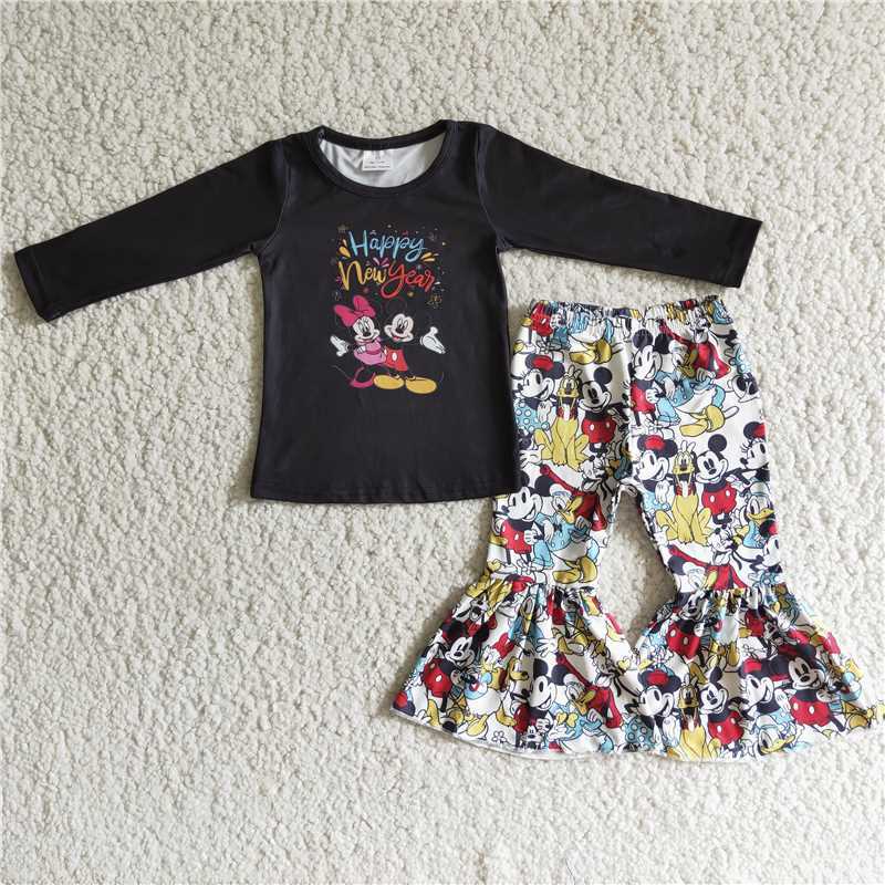 Baby girls black long-sleeved flared pants suit