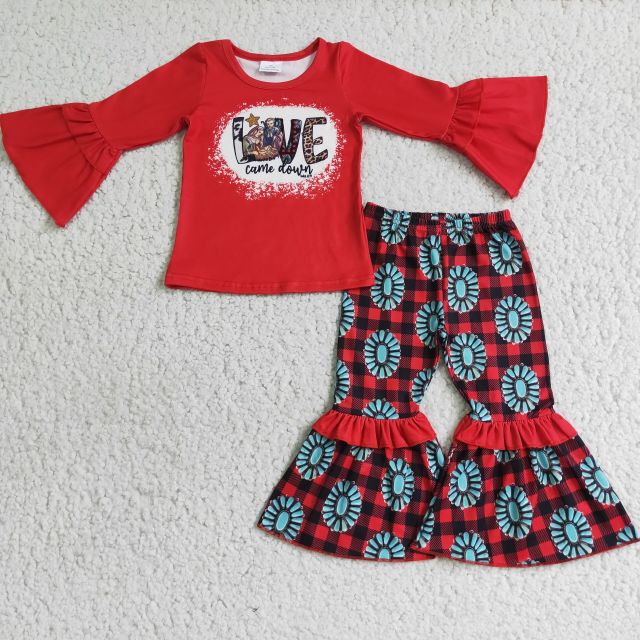 Baby girls LOVE red top flared pants suit
