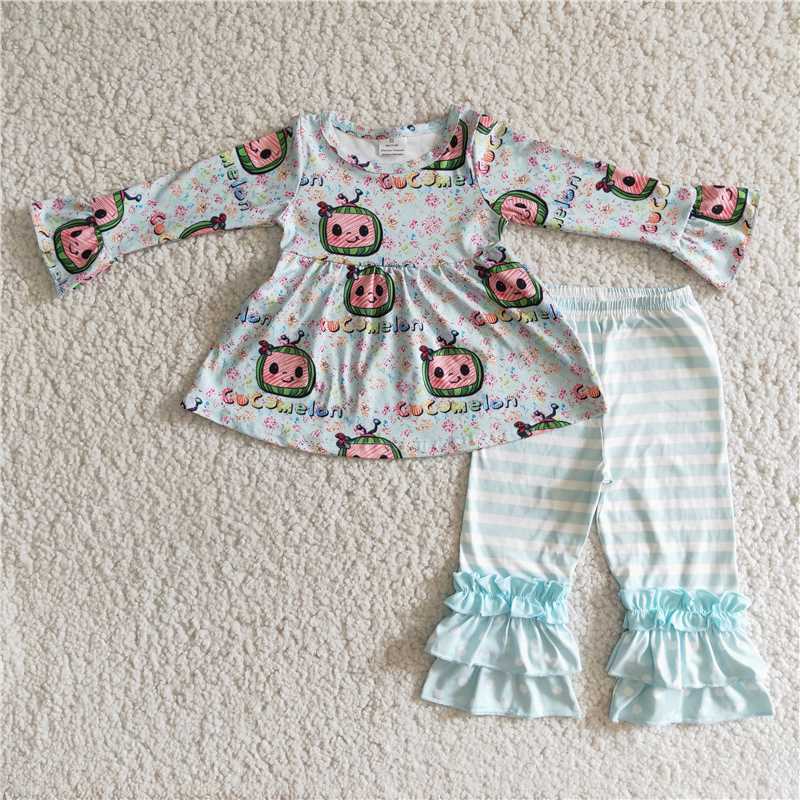 Baby girls long-sleeved top and striped trousers suit