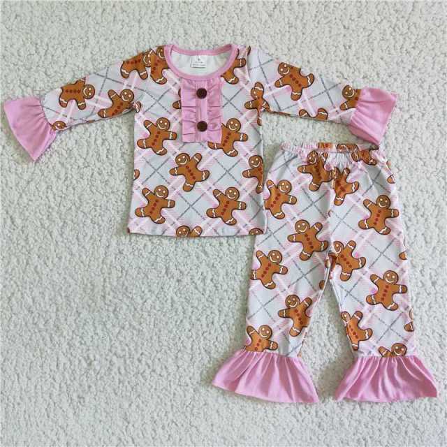 Baby Girls Brown Little Man Gingerbread Pink Long Sleeve Pants Pajama Set