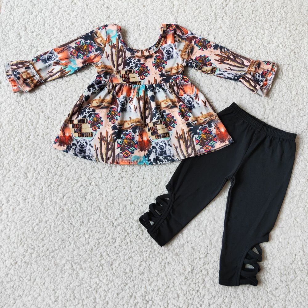 Cactus Bull Head Top Black Hollow Pants Winter Set