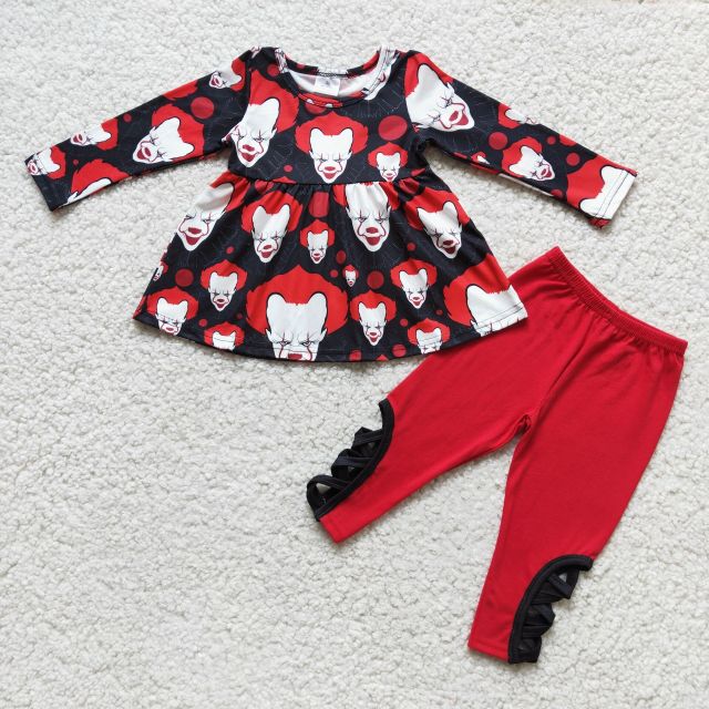 Halloween clown long-sleeved top and red trousers suit
