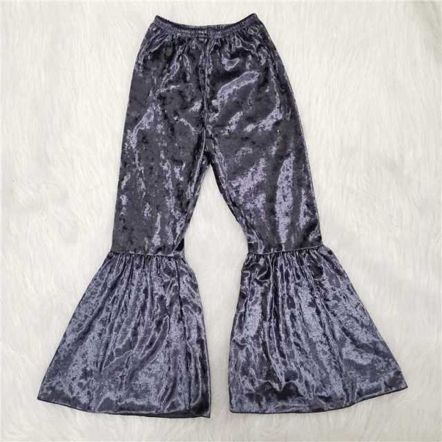 Grey Color Sliver Velvet Bell Bottom Pants