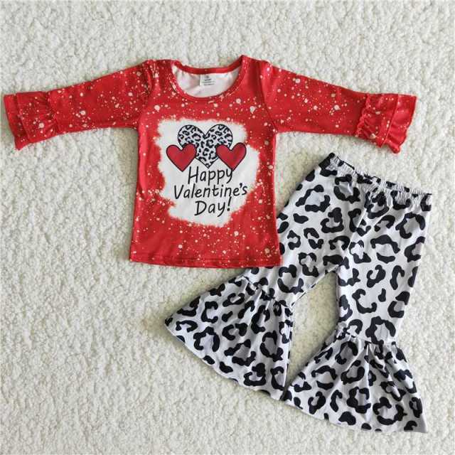 Valentine's Day Love Leopard Print Flare Pants Set