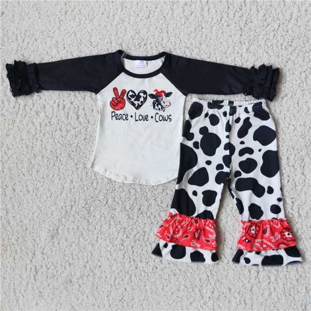 Baby girls love cows gesture love cow top cow flared pants suit