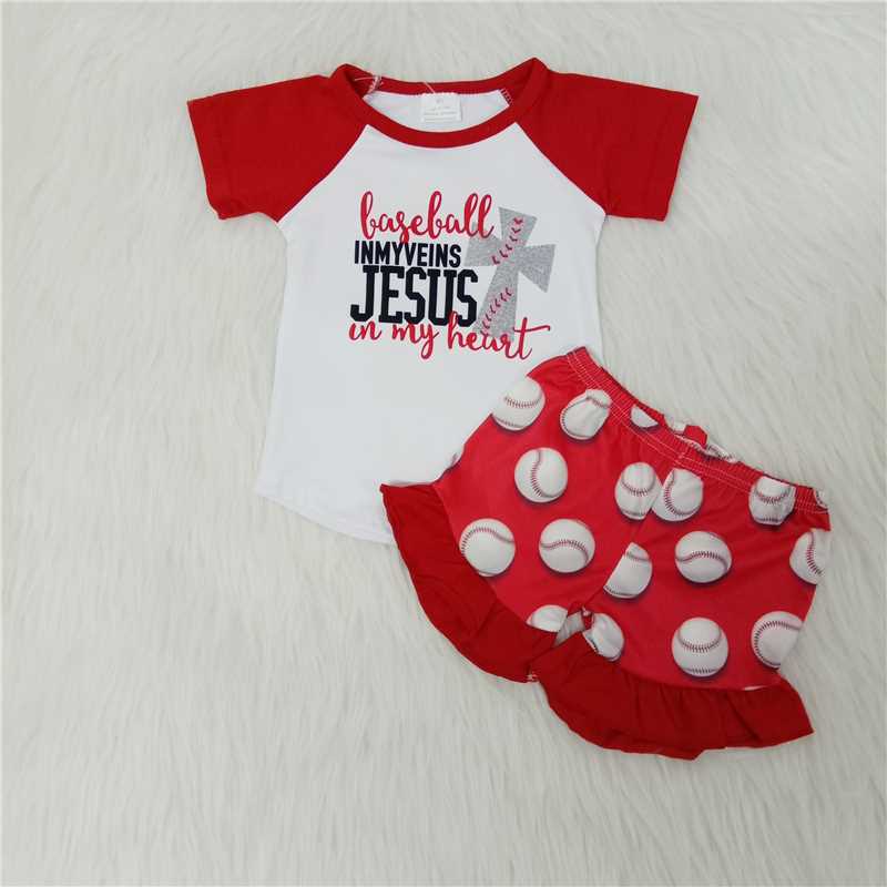 Red cross jesus baseball short sleeve suit