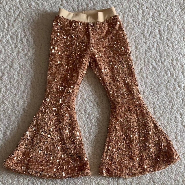 Gold sequin bell bottom pants