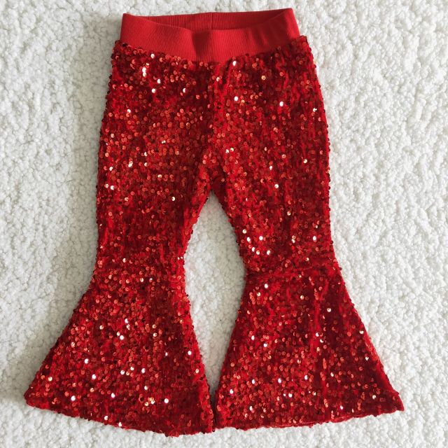 Red sequin flared pants