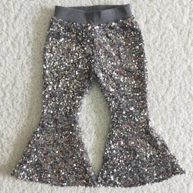 Dark gray sequined flared pants