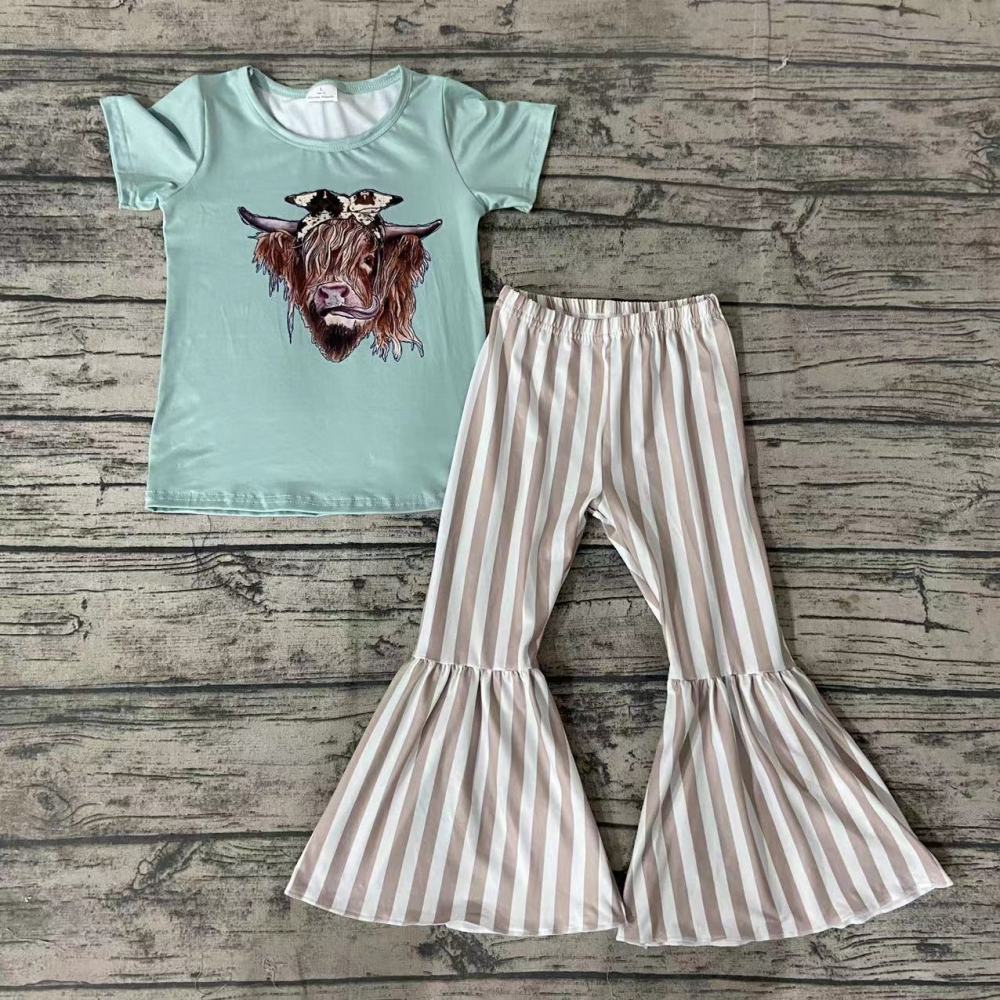 Bull's head short-sleeved striped flared pants