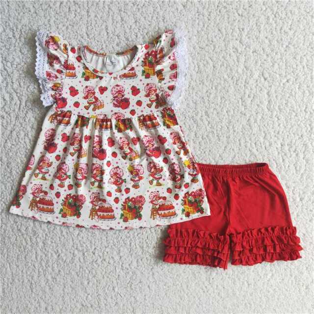 Strawberry Cake Girl Lace Sleeve Red Pants