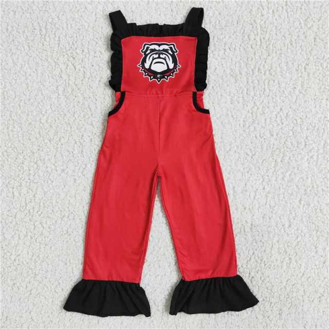 Dog pattern red overalls