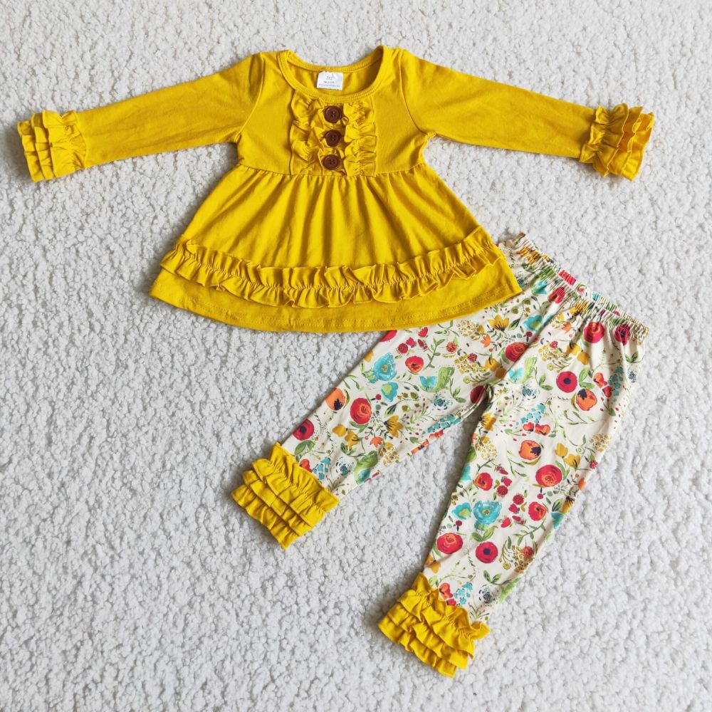 Yellow multi-lace flower trouser suit