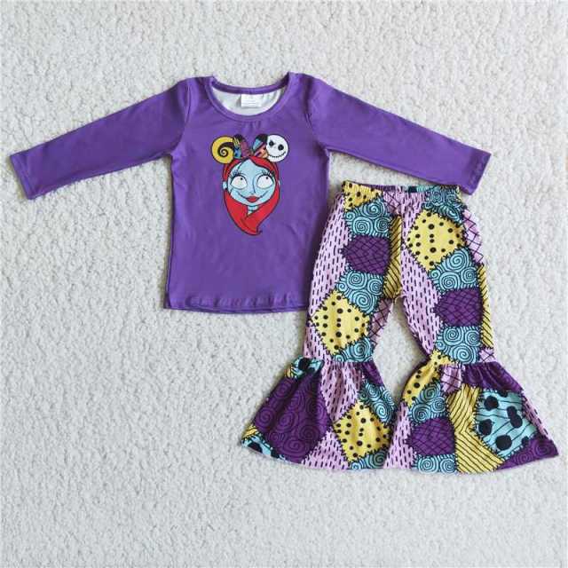 Baby girls Halloween purple long-sleeved top flared pants suit