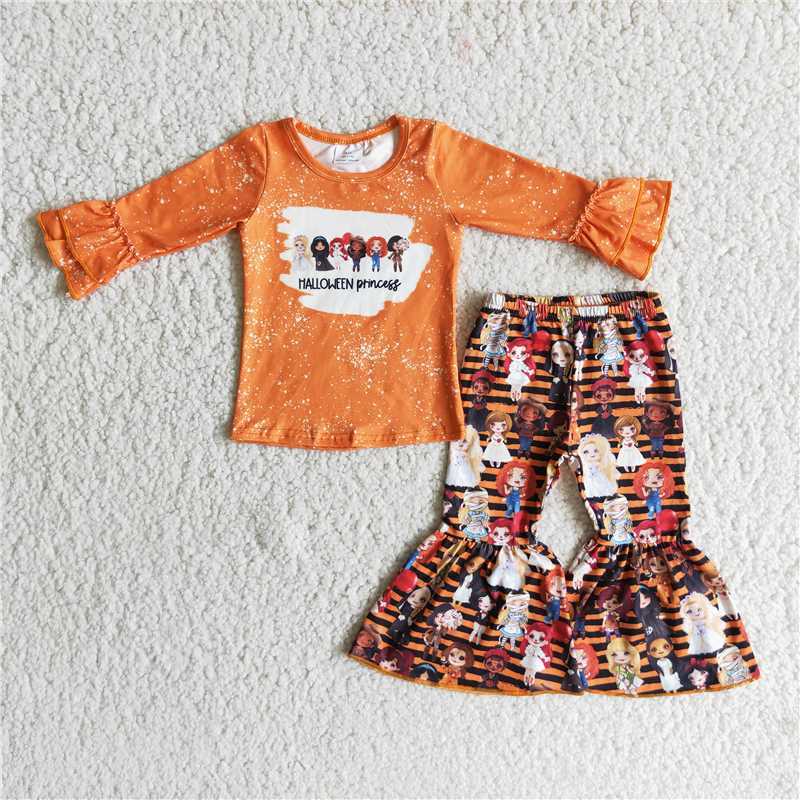 Baby girls orange top Halloween flared pants suit