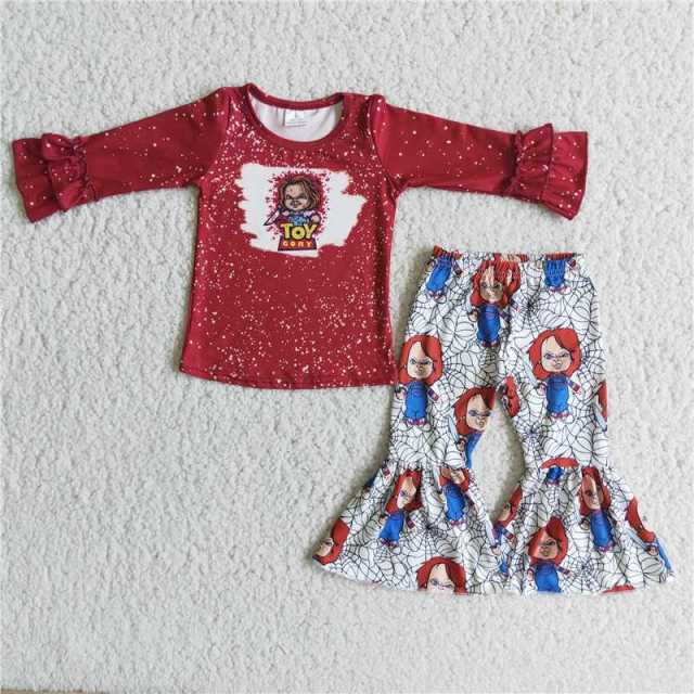 Baby girls red long-sleeved shirt clown Halloween flared pants suit