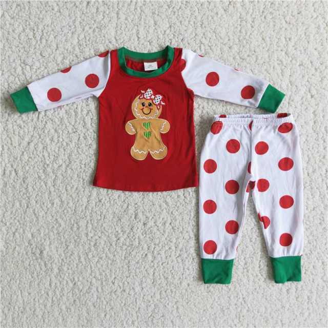 Baby girls gingerbread girl polka dot pajamas set