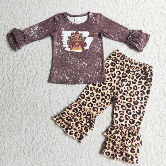 Baby Girls Brown Turkey Long Sleeve Top Leopard Print Pants Set